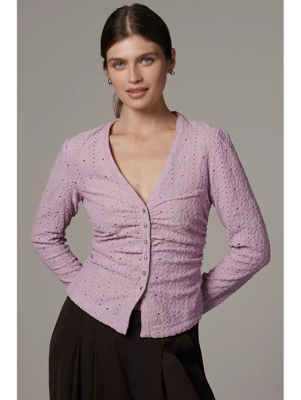 Anthropologie Maeve Textured Eyelet Top in Lilac • XXS • NWT